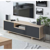 Meuble TV Dmora Visalia – 3 portes, style moderne, couleur chêne
