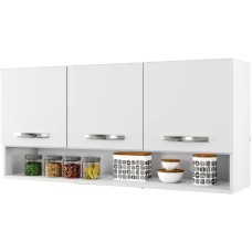 Meuble de rangement mural multiusage avec 3 portes et niche – Blanc