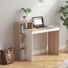 Petite Table avec Étagères – Bureau Informatique Compact 90 x 40 cm – Noyer / Blanc